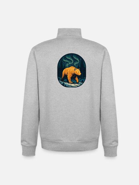 Nordlichtbär im Wald - Unisex Organic Zip Sweatshirt von Stanley/Stella - Grau meliert