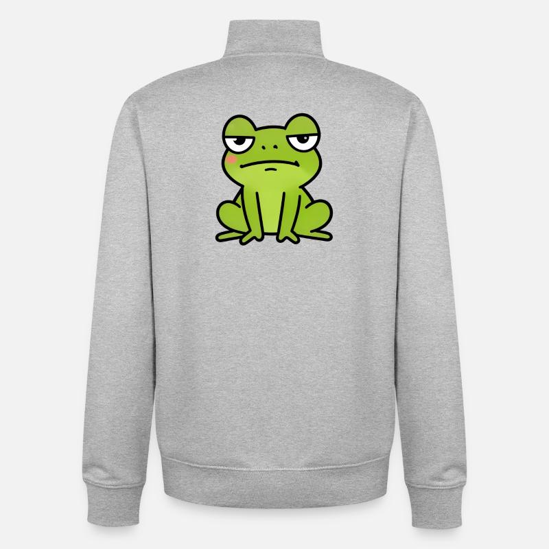 Dessin animé de la grenouille verte endormie - Sweat zippé unisexe en coton bio Stanley/Stella - gris chiné