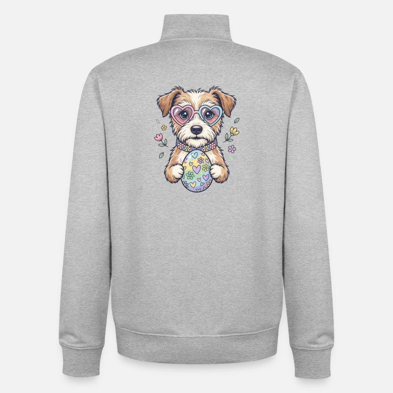 Hunde mit Herzbrille und Oster-Ei - Unisex Organic Zip Sweatshirt von Stanley/Stella - Grau meliert