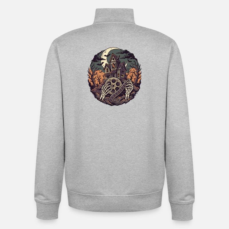 Conception d’horreur de film Ghost House - Sweat zippé unisexe en coton bio Stanley/Stella - gris chiné