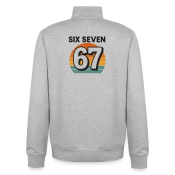 Six Seven 67 Italian Brainrot Retro Sunset Meme - Unisex Organic Zip Sweatshirt by Stanley/Stella - heather grey - Back - AI Model Male 185 light (185cm)