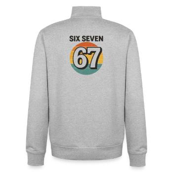Six Seven 67 Italian Brainrot Retro Sunset Meme - Unisex Organic Zip Sweatshirt by Stanley/Stella - heather grey - Back - AI Model Male 185 light (185cm)
