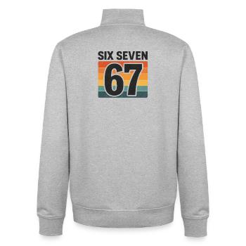 Six Seven 67 Italian Brainrot Retro Sunset Meme - Unisex Organic Zip Sweatshirt by Stanley/Stella - heather grey - Back - AI Model Male 185 light (185cm)