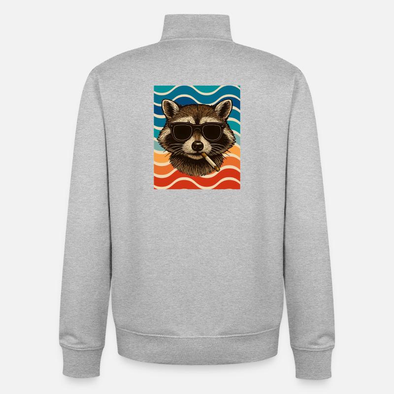 Waschbär mit Sonnenbrille Zigarette - Unisex Organic Zip Sweatshirt von Stanley/Stella - Grau meliert