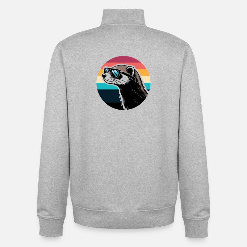 Frettchen-Silhouette Retro-Regenbogen - Unisex Organic Zip Sweatshirt von Stanley/Stella - Grau meliert