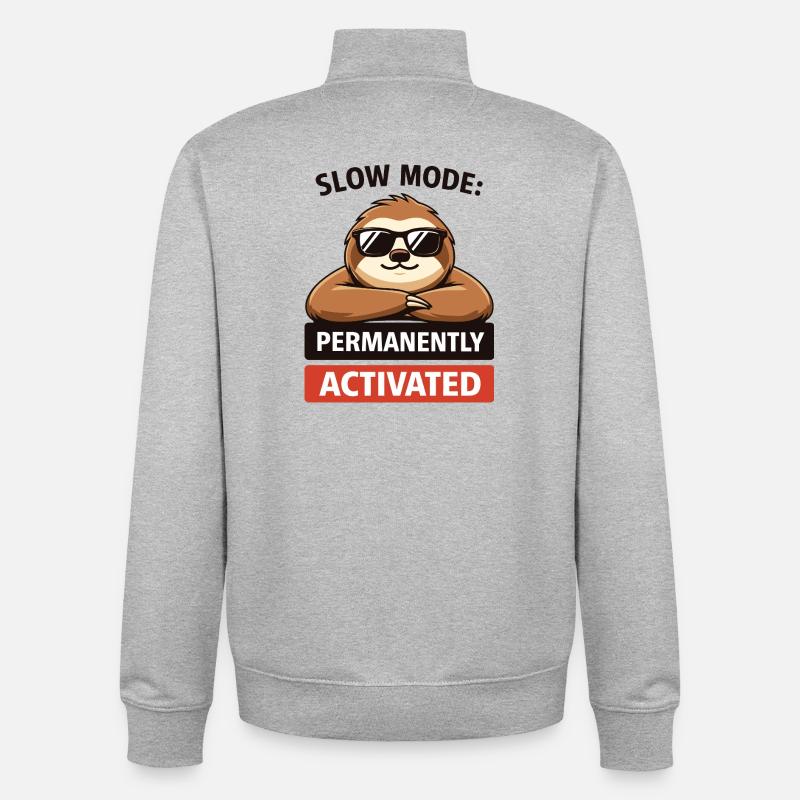 Slow Mode Sloth Permanently Activated - Unisex Organic Zip Sweatshirt by Stanley/Stella - heather grey
