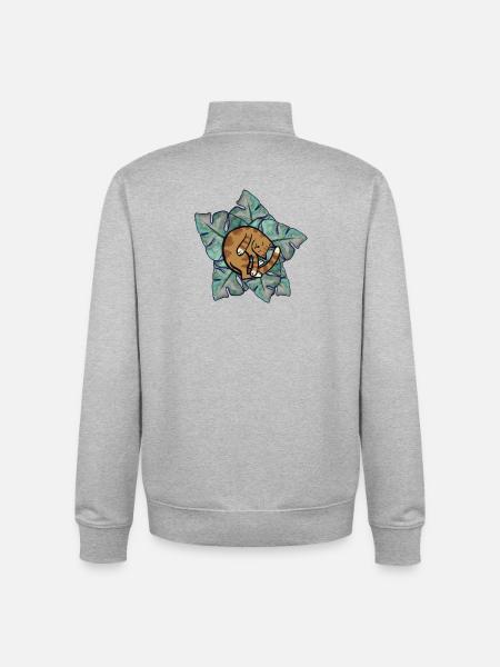 Cat Nap on Monstera Leaves - Unisex Organic Zip Sweatshirt by Stanley/Stella - heather grey
