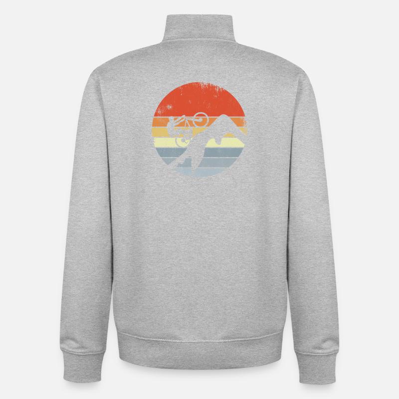 Vintage Mountain Biker Drawing - Unisex Organic Zip Sweatshirt by Stanley/Stella - heather grey