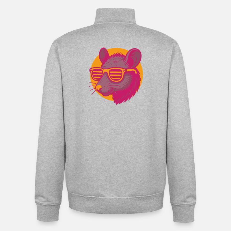 Rat avec des lunettes de soleil - Sweat zippé unisexe en coton bio Stanley/Stella - gris chiné