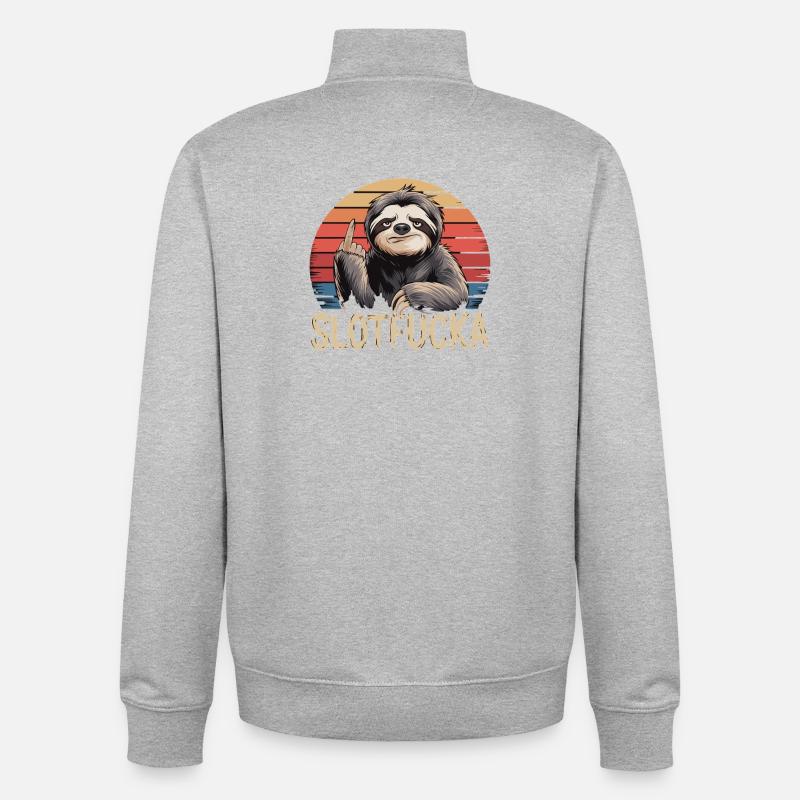  Faultier Mittelfinger Retro Humor Sarkasmus - Unisex Organic Zip Sweatshirt von Stanley/Stella - Grau meliert