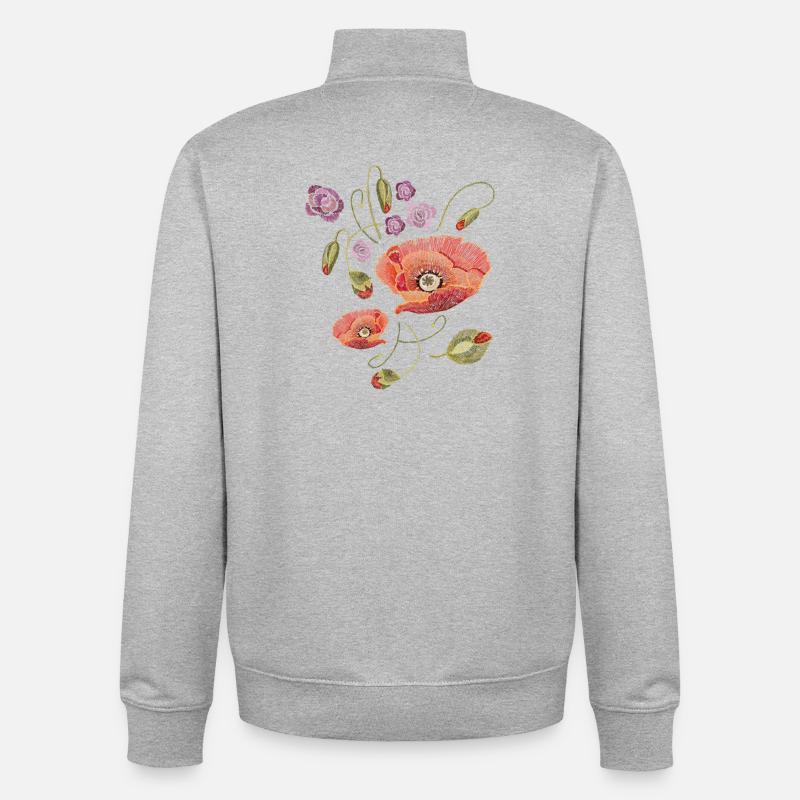 Coquelicots - Sweat zippé unisexe en coton bio Stanley/Stella - gris chiné