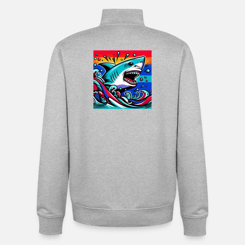 Requin - Sweat zippé unisexe en coton bio Stanley/Stella - gris chiné