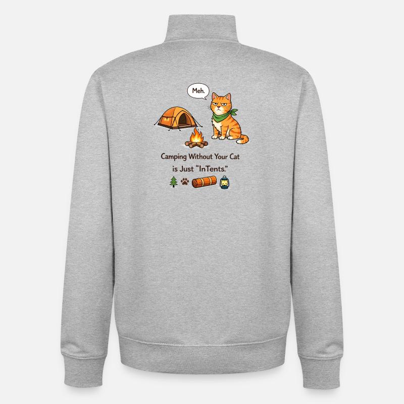 Tentbound Cat Campfire Meme - Unisex Organic Zip Sweatshirt by Stanley/Stella - heather grey