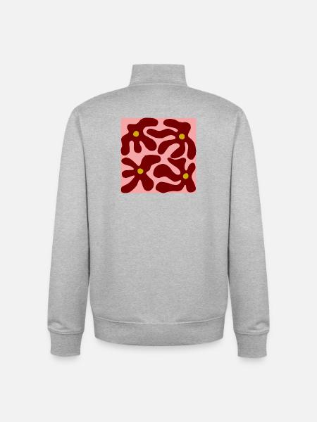 Red Flowers Organic Design -V3 - Unisex Organic Zip Sweatshirt by Stanley/Stella - heather grey