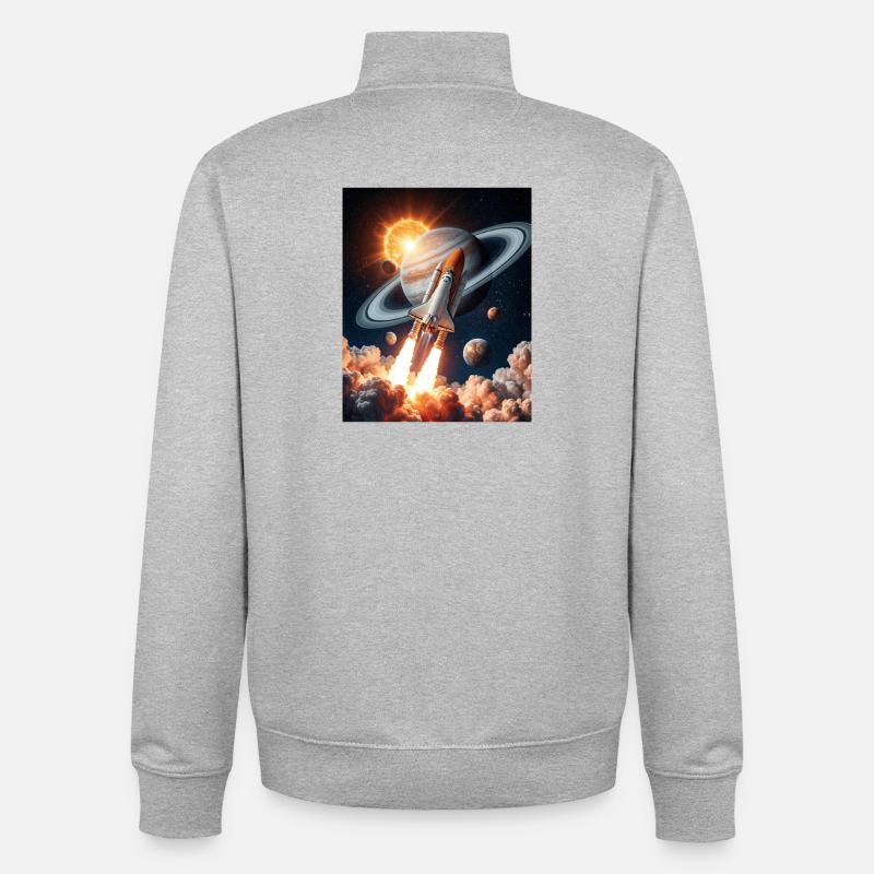 Rakete durch Saturnringe im Weltraum - Unisex Organic Zip Sweatshirt von Stanley/Stella - Grau meliert