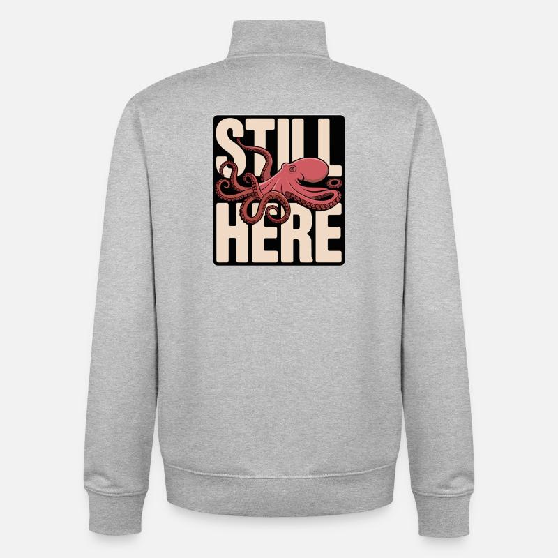Pieuvre dans le lettrage « Still Here » - Sweat zippé unisexe en coton bio Stanley/Stella - gris chiné