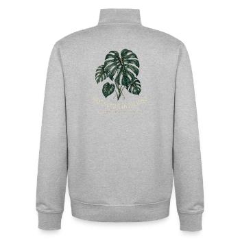 Dark Monstera Deliciosa - Vintage Night Botanica - Sweat zippé unisexe en coton bio Stanley/Stella - gris chiné - Dos - AI Model Male 185 light (185cm)