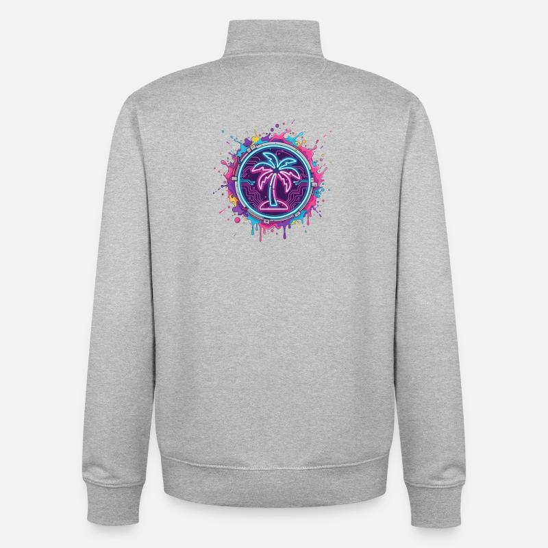 Palmier néon dans le cercle cybernétique - Sweat zippé unisexe en coton bio Stanley/Stella - gris chiné