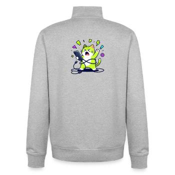 Overwhelmed funny geek chat with phone - Unisex Organic Zip Sweatshirt by Stanley/Stella - heather grey - Back - AI Model Male 185 light (185cm)