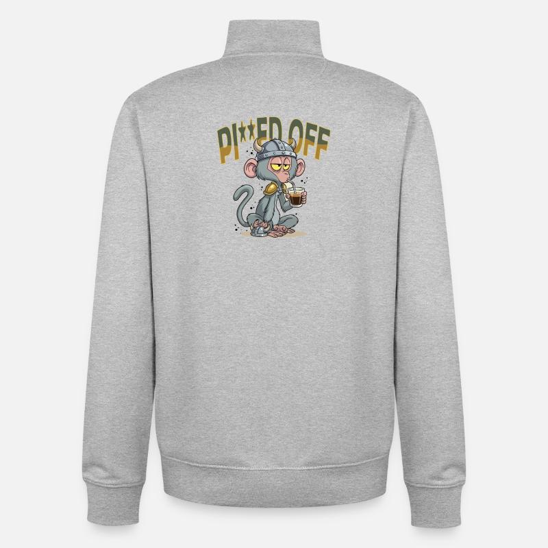 Monkey_1 - Sweat zippé unisexe en coton bio Stanley/Stella - gris chiné