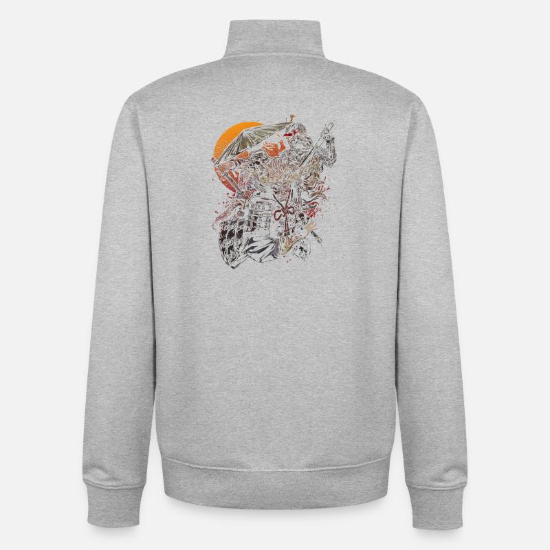Shadow samurai at sunset - Unisex Organic Zip Sweatshirt by Stanley/Stella - heather grey