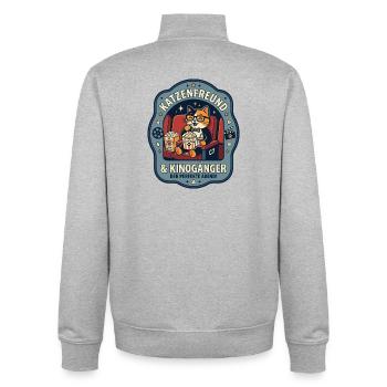 Katzenfreund Kino Abend Humor - Unisex Organic Zip Sweatshirt von Stanley/Stella - Grau meliert - Hinten - AI Model Male 185 light (185cm)