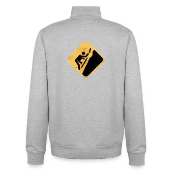 Yellow climbing symbol warning sign - Unisex Organic Zip Sweatshirt by Stanley/Stella - heather grey - Back - AI Model Male 185 light (185cm)