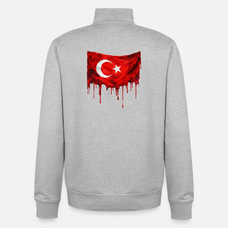 Drapeau turc dégoulinant - Sweat zippé unisexe en coton bio Stanley/Stella - gris chiné