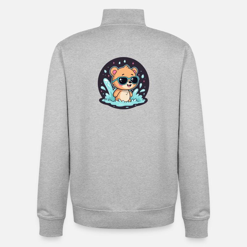 Ourson surfeur chic lunettes bleues - Sweat zippé unisexe en coton bio Stanley/Stella - gris chiné