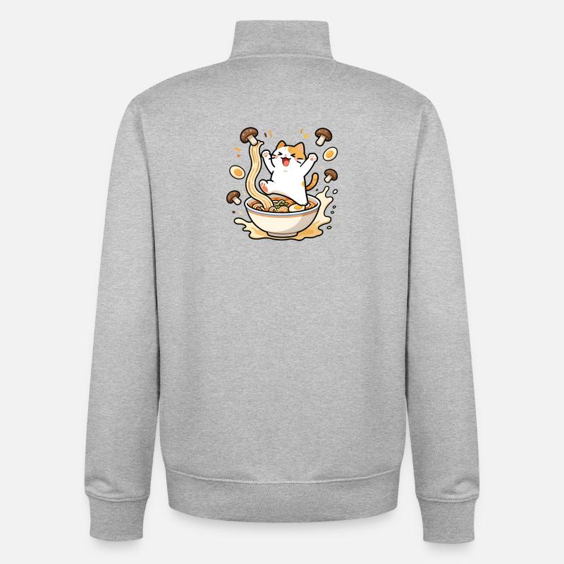 Chat ramen joyeux - Sweat zippé unisexe en coton bio Stanley/Stella - gris chiné