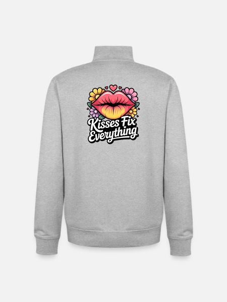 Kisses and hugs heal everything - Unisex Organic Zip Sweatshirt by Stanley/Stella - heather grey