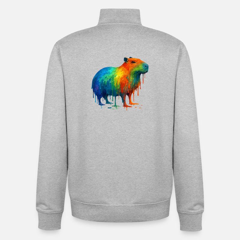 Capybara aux couleurs vives - Sweat zippé unisexe en coton bio Stanley/Stella - gris chiné