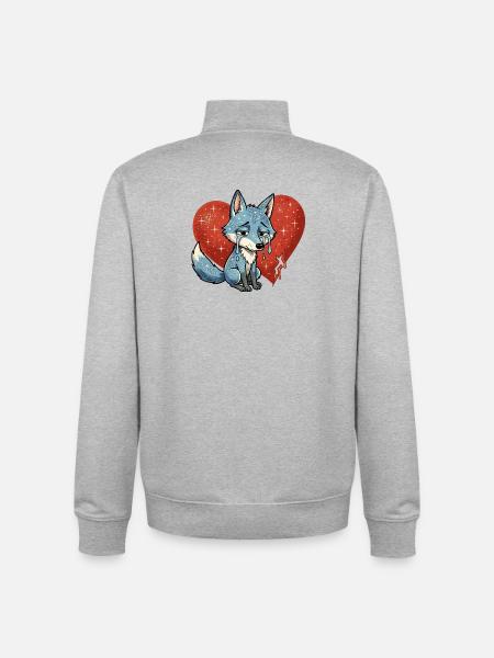 Fox animal sad symbol heart broken - Unisex Organic Zip Sweatshirt by Stanley/Stella - heather grey