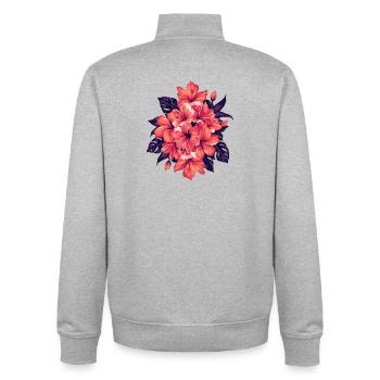 Hibiskus Bouquet in Korallenrot - Unisex Organic Zip Sweatshirt von Stanley/Stella - Grau meliert - Hinten - AI Model Male 185 light (185cm)