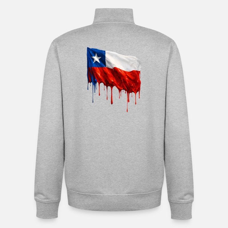 Chile Flag Dripping Solid - Unisex Organic Zip Sweatshirt by Stanley/Stella - heather grey