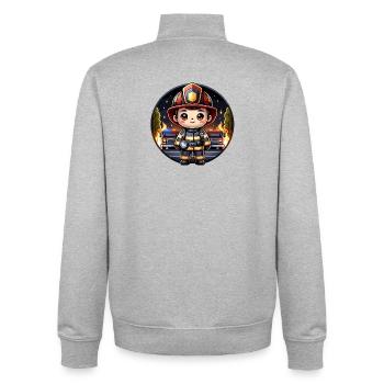 Pompier de la brigade d’incendie - Sweat zippé unisexe en coton bio Stanley/Stella - gris chiné - Dos - AI Model Male 185 light (185cm)