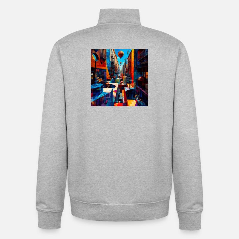 Buntes Straßenlabyrinth mit Luftballons - Unisex Organic Zip Sweatshirt von Stanley/Stella - Grau meliert