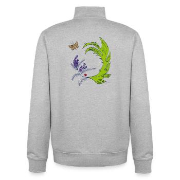 Lavendelkranz mit Schmetterling - Unisex Organic Zip Sweatshirt von Stanley/Stella - Grau meliert - Hinten - AI Model Male 185 light (185cm)