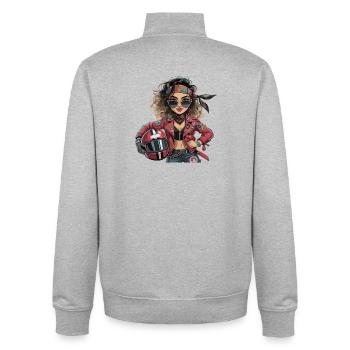  Coole Bikerin Mit Rotem Motorradhelm Rockige - Unisex Organic Zip Sweatshirt von Stanley/Stella - Grau meliert - Hinten - AI Model Male 185 light (185cm)
