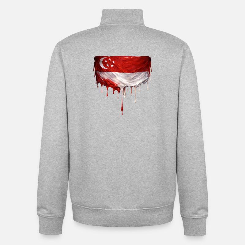 Drapeaux de Singapour dégoulinant d’art - Sweat zippé unisexe en coton bio Stanley/Stella - gris chiné