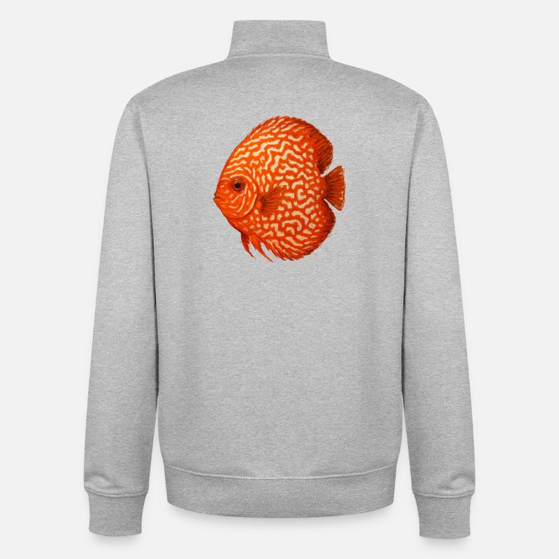 Poisson Discus Orange Aquarium Amazonie - Sweat zippé unisexe en coton bio Stanley/Stella - gris chiné