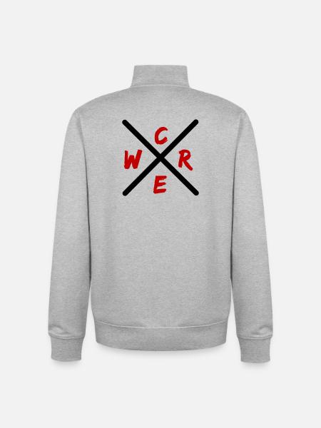 Crew Brush Red Wordmark - Unisex Organic Zip Sweatshirt by Stanley/Stella - heather grey