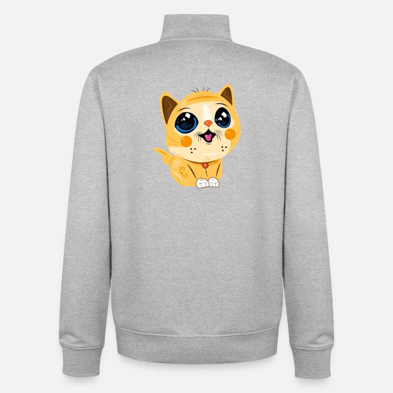 Lächelnde Kawaii-Katze - Unisex Organic Zip Sweatshirt von Stanley/Stella - Grau meliert