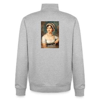Jane Austen Portrait - Sweat zippé unisexe en coton bio Stanley/Stella - gris chiné - Dos - AI Model Male 185 light (185cm)