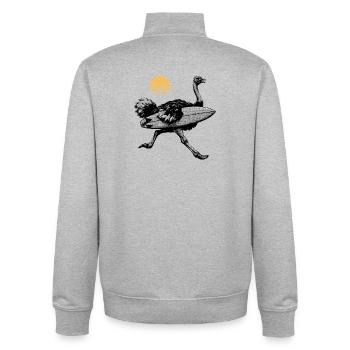 Ostrich with surfboard - Unisex Organic Zip Sweatshirt by Stanley/Stella - heather grey - Back - AI Model Male 185 light (185cm)