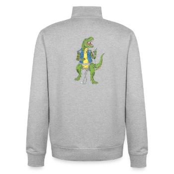 Dino Rock star with microphone - Unisex Organic Zip Sweatshirt by Stanley/Stella - heather grey - Back - AI Model Male 185 light (185cm)