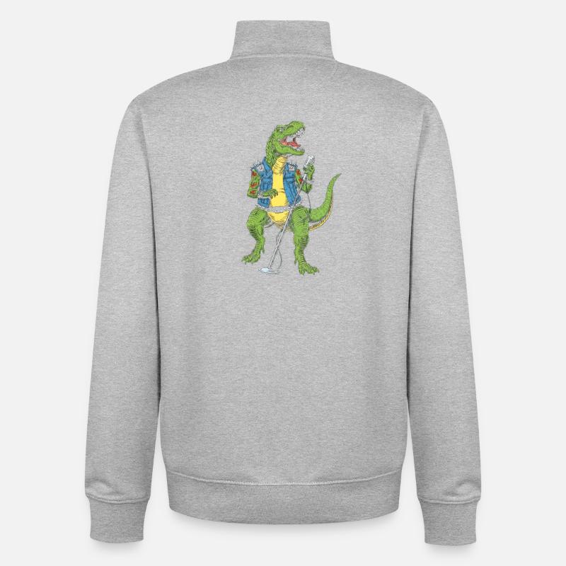 Dino Rock star avec micro - Sweat zippé unisexe en coton bio Stanley/Stella - gris chiné