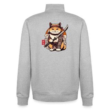 Samurai Cat with Sword Funny For Cats Lover - Unisex Organic Zip Sweatshirt by Stanley/Stella - heather grey - Back - AI Model Male 185 light (185cm)
