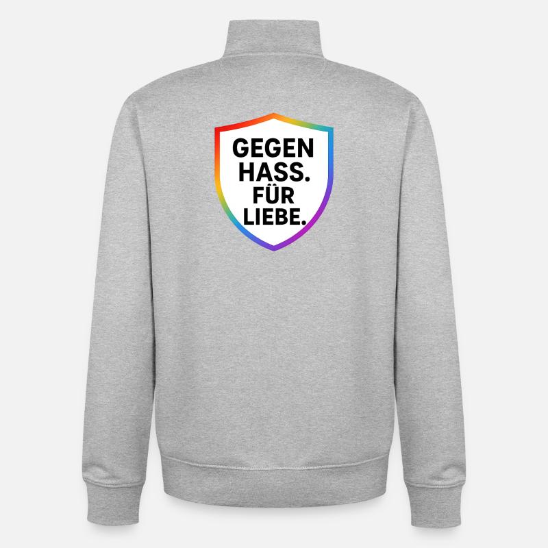 Against Hate for Love Shield - Unisex Organic Zip Sweatshirt by Stanley/Stella - heather grey