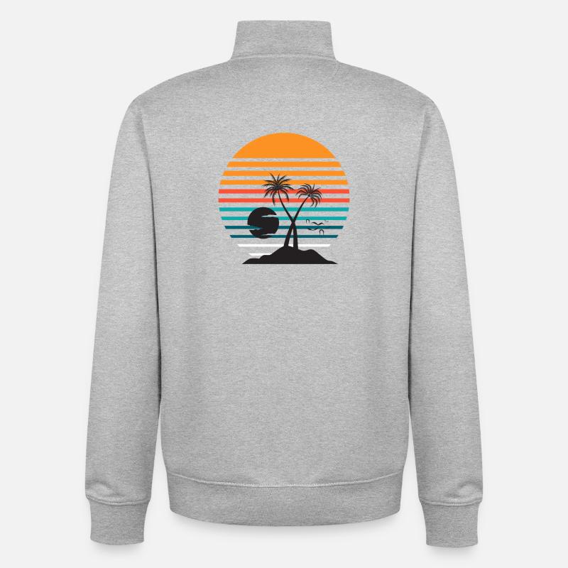 Soleil rayé palmier tropical - Sweat zippé unisexe en coton bio Stanley/Stella - gris chiné